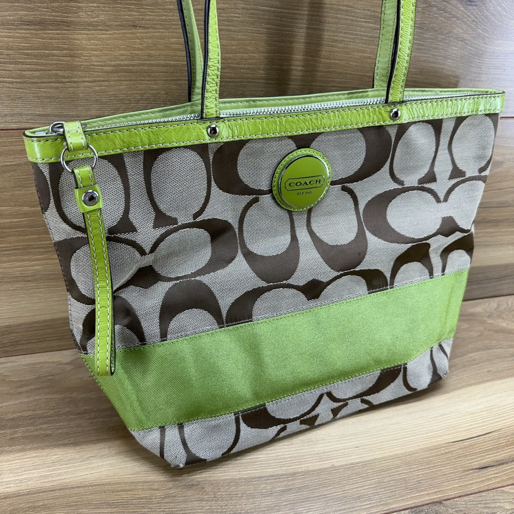 Coach Y2K Signature Stripe Kiwi Tote Zip Toe Bag - Picture 3 of 15